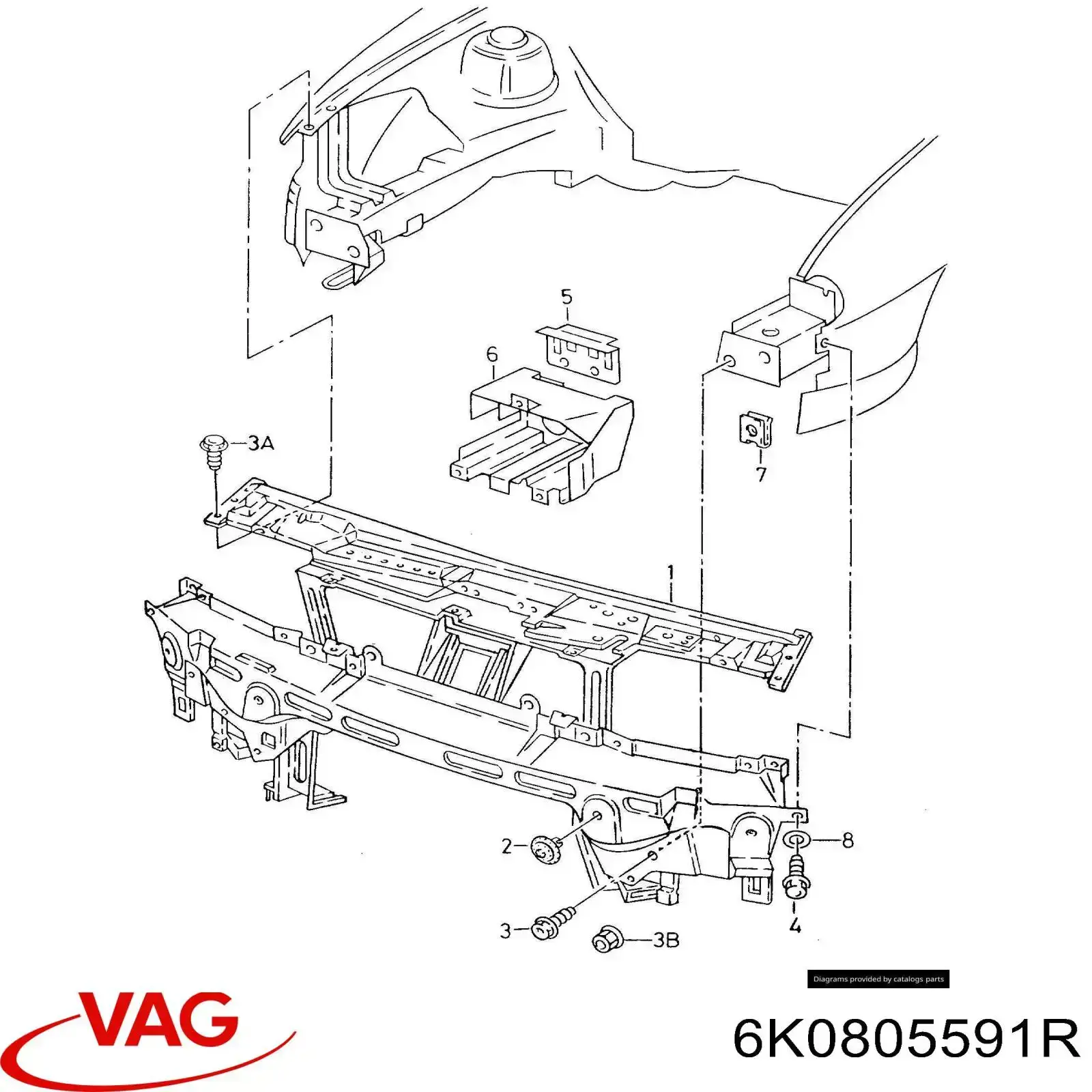 6K0805591R VAG супорт радіатора в зборі/монтажна панель кріплення фар