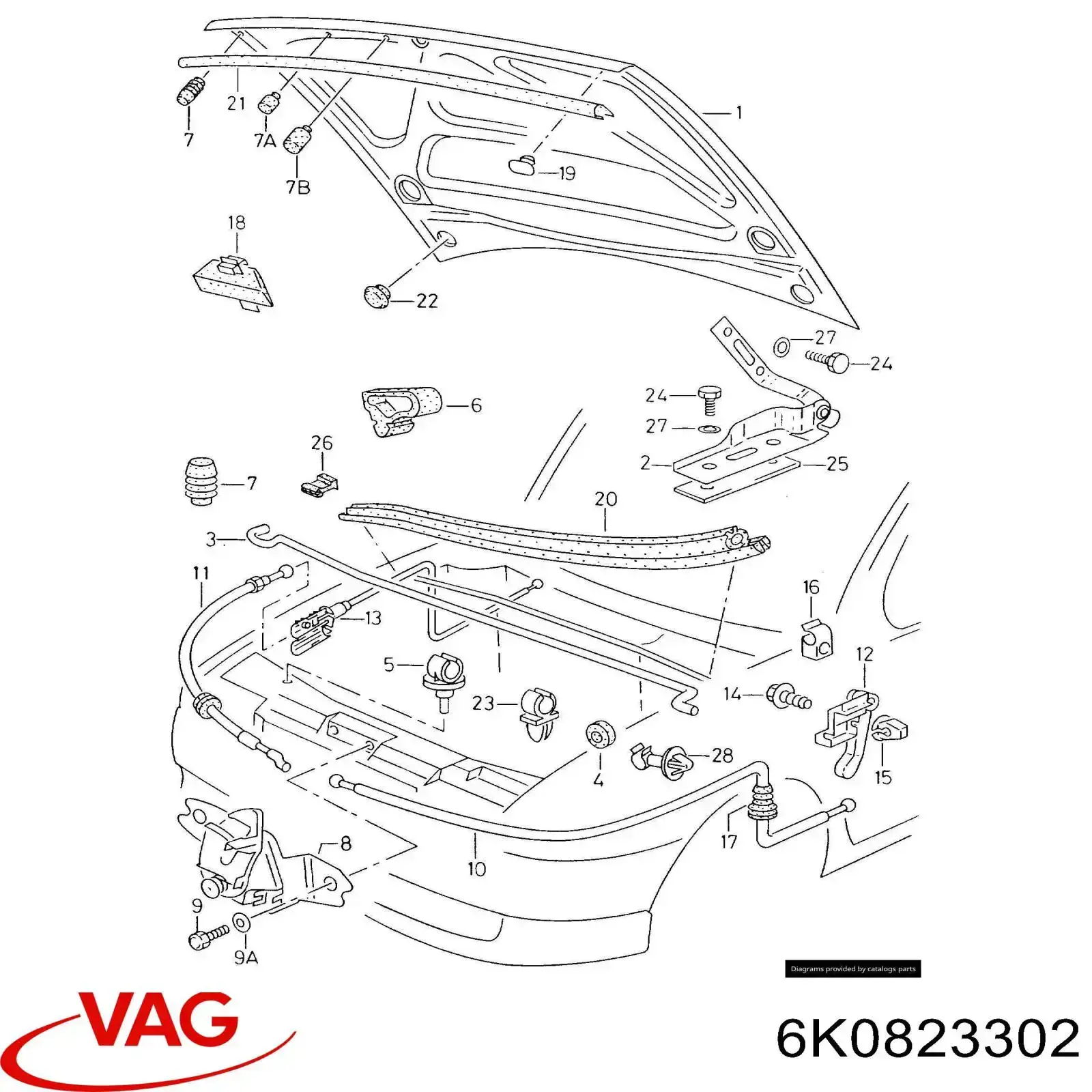 Завіса капота права VAG 6K0823302 ціна, від 7.60 USD