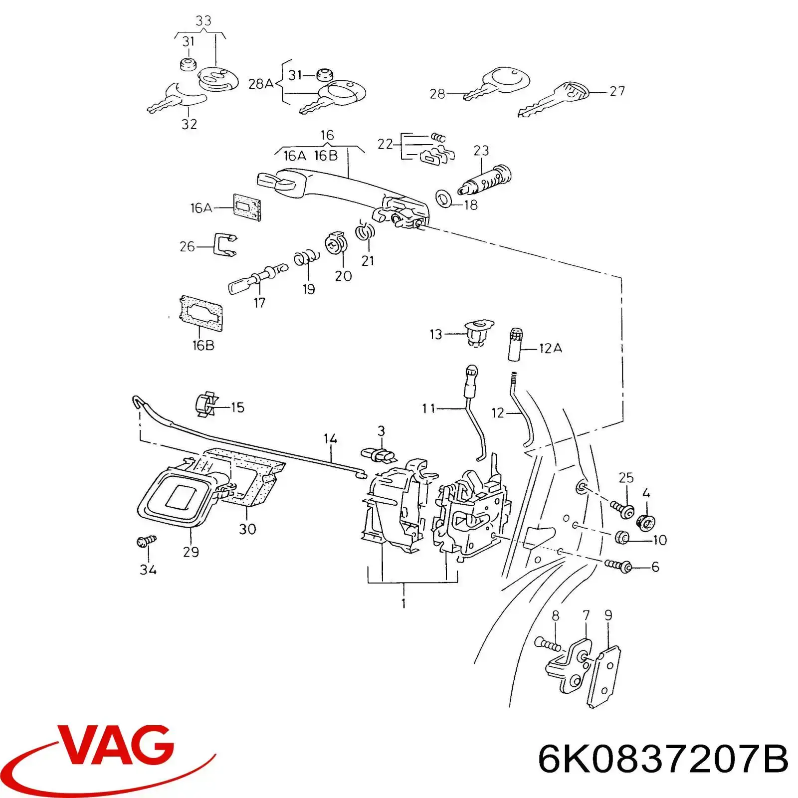 6K0837207B VAG Ручка передньої двері зовнішня ліва