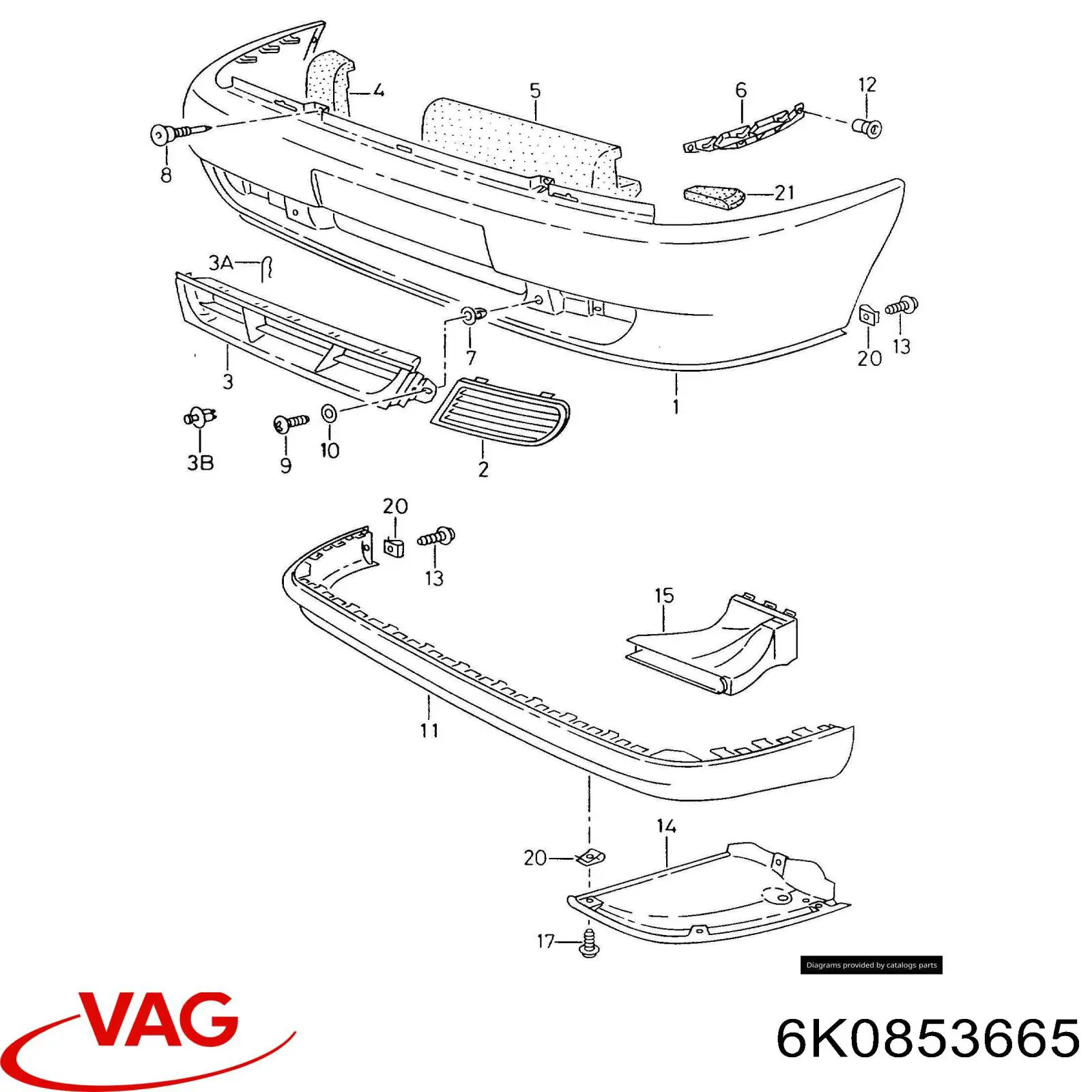 6K0853665 VAG решітка переднього бампера, ліва