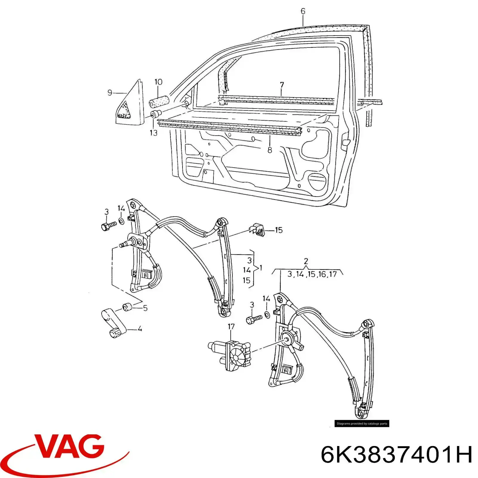 Механізм склопідіймача двері передньої, лівої 6K3837401H VAG