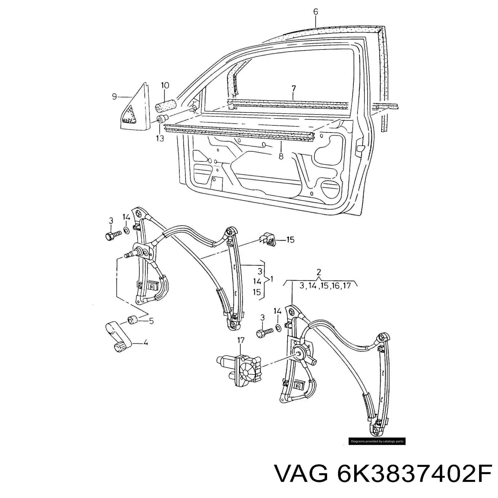 Механізм склопідіймача двері передньої, правої 6K3837402F VAG