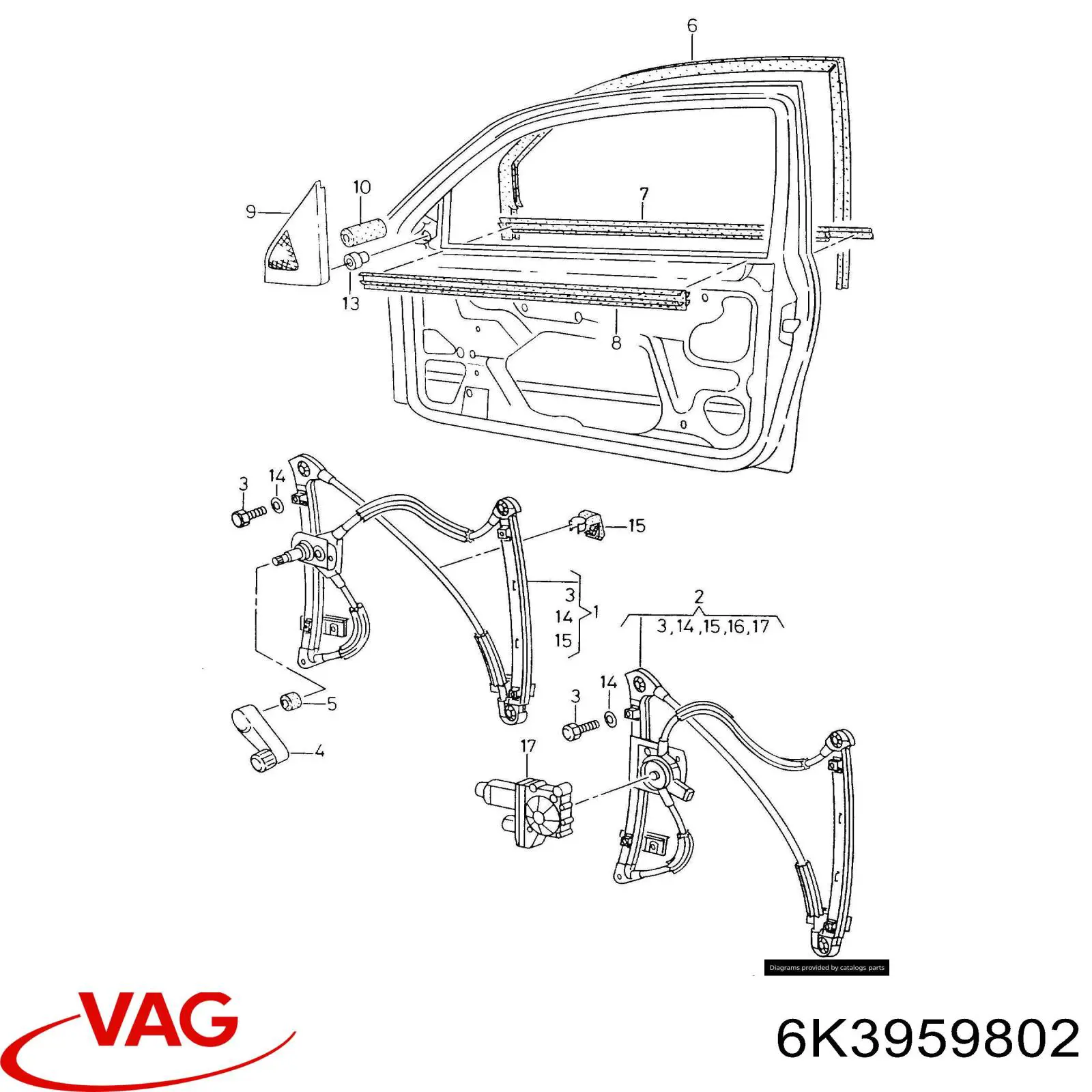 Купити 6K3959802E VAG Двигун склопідіймача двері передньої, правої