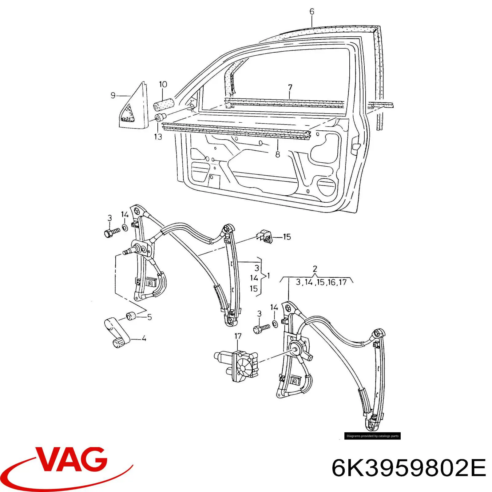 Двигун склопідіймача двері передньої, правої VAG 6K3959802E ціна, від 74.35 USD