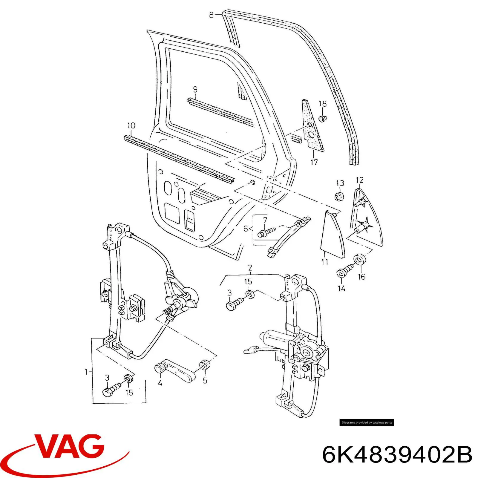 Механізм склопідйомника двері задньої, правої VAG 6K4839402B ціна, від 105.83 USD