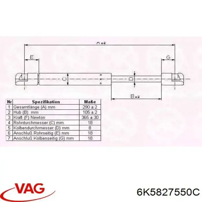 Купити 6K5827550C VAG Амортизатор двері багажника