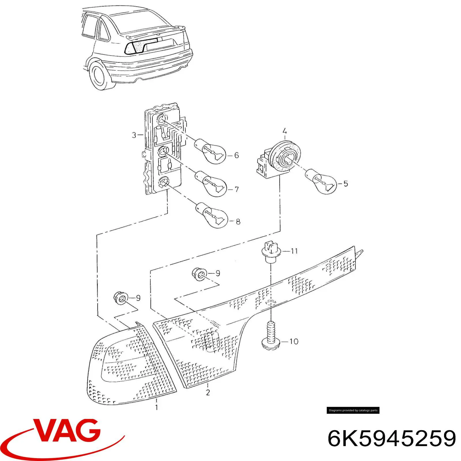 6K5945259 VAG Задній правий зовнішній ліхтар
