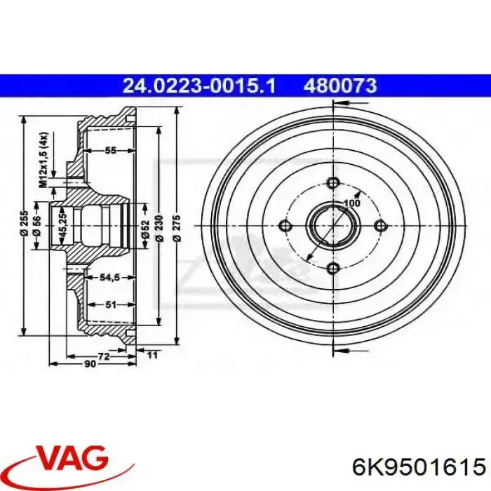 Барабан гальмівний задній 6K9501615 VAG