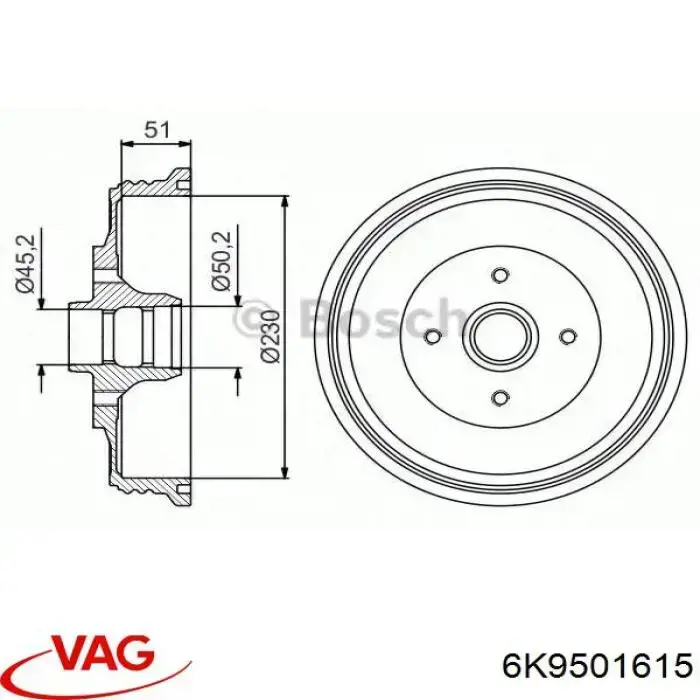 Барабан гальмівний задній 6K9501615 VAG