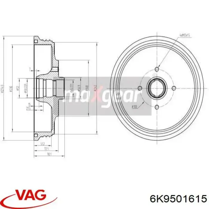 Купити 6K9501615 VAG Барабан гальмівний задній