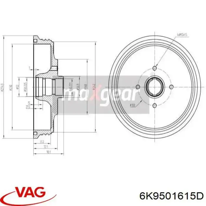 Барабан гальмівний задній 6K9501615A VAG