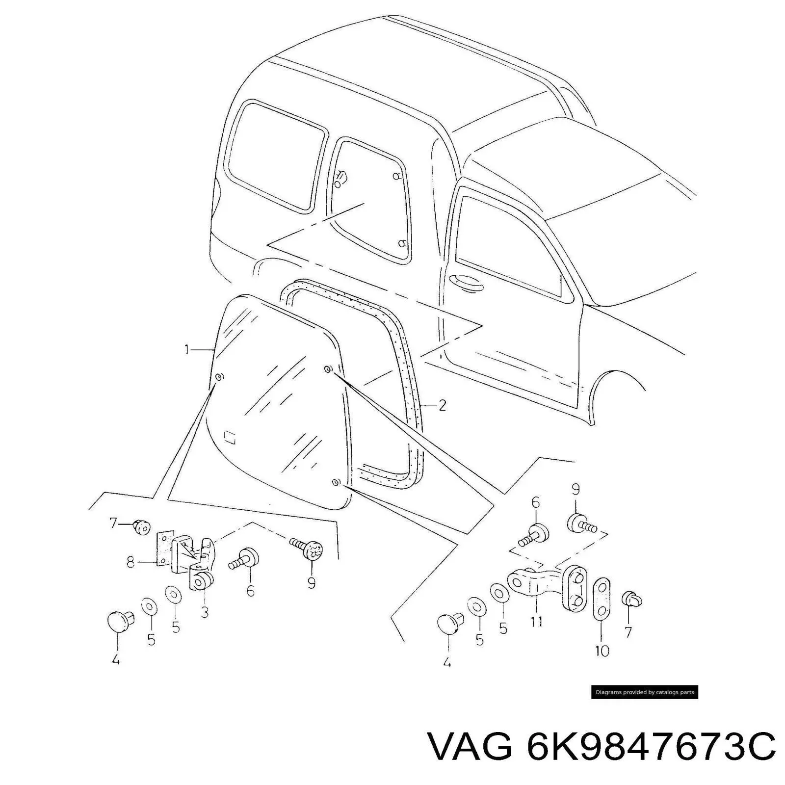 Ущільнювач скла кузова бічного, правого Volkswagen Caddy 2 (9K9) (Фольцваген Кадді)