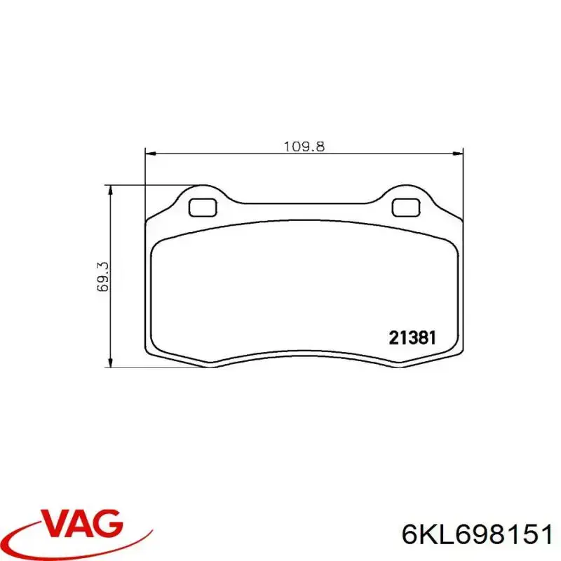 Колодки гальмові задні, дискові 6KL698151 VAG