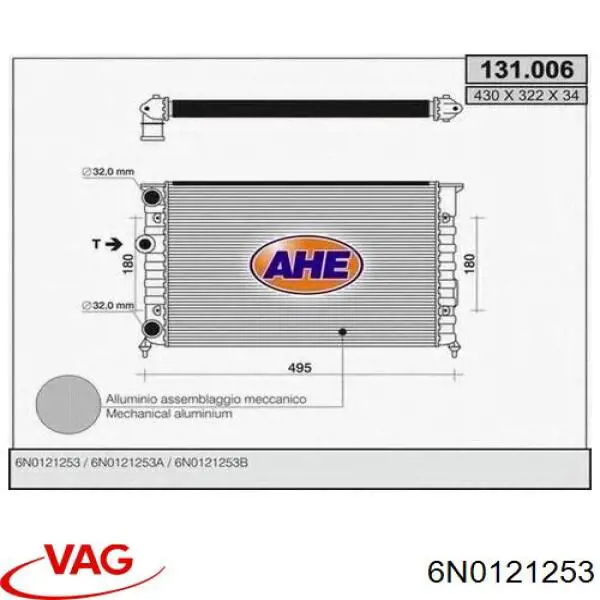 Радіатор основний VAG 6N0121253 ціна, від 31.91 USD