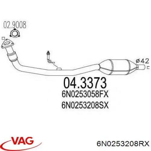 Конвертор-каталізатор (каталітичний нейтралізатор) VAG 6N0253208RX ціна, від 132.86 USD
