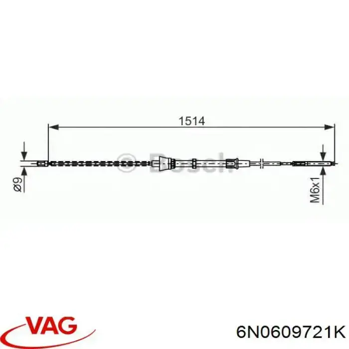 Трос ручного гальма задній, правий/лівий VAG 6N0609721K ціна, від 7.57 USD