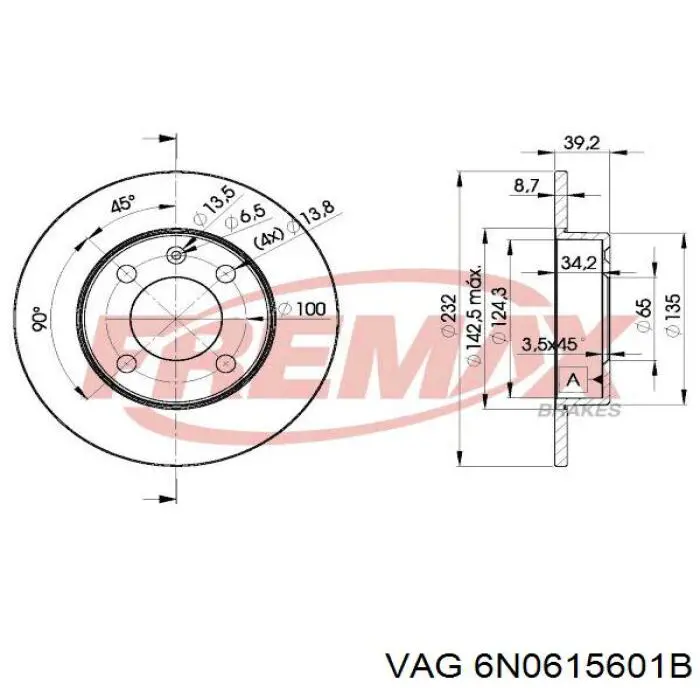 Задні дискові гальма VAG 6N0615601B ціна, від 18.69 USD