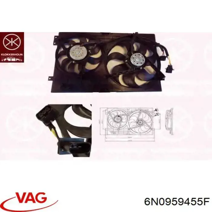 Вентилятор охолодження радіатора 6N0959455F VAG