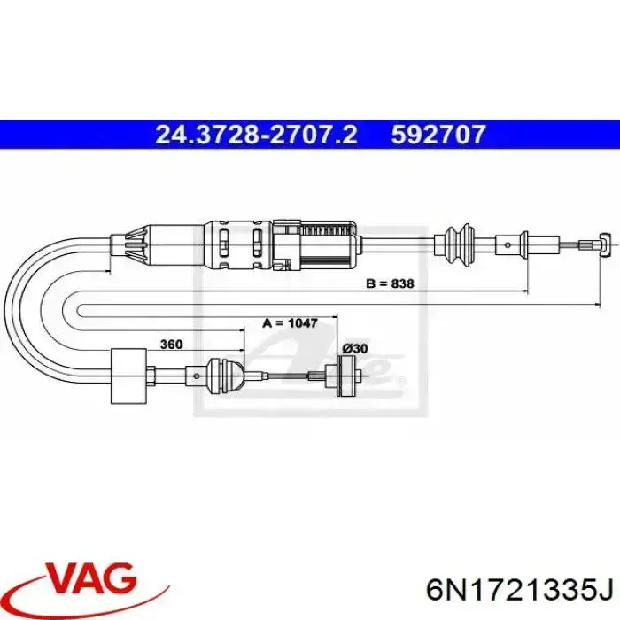 Трос зчеплення VAG 6N1721335J ціна, від 17.47 USD