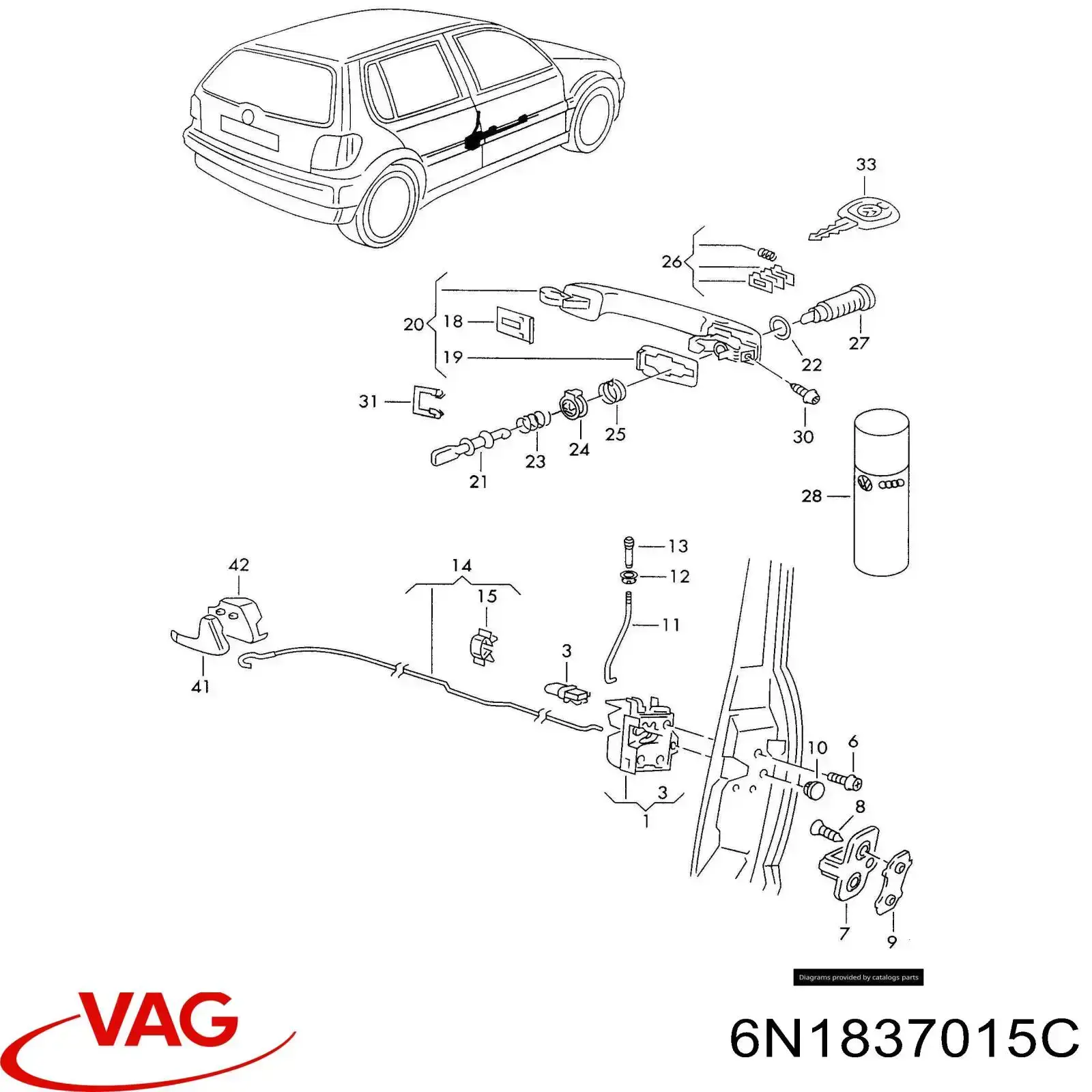 Замок передньої двері, лівої VAG 6N1837015C ціна, від 38.00 USD