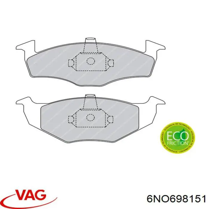 Колодки гальмівні передні, дискові 6NO698151 VAG