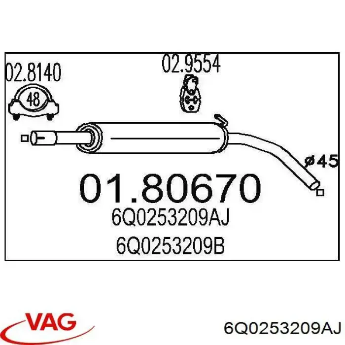 Глушник VAG 6Q0253209AJ ціна, від 31.19 USD