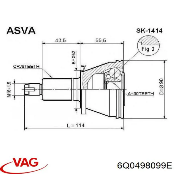 ШРУС зовнішній передній 6Q0498099E VAG