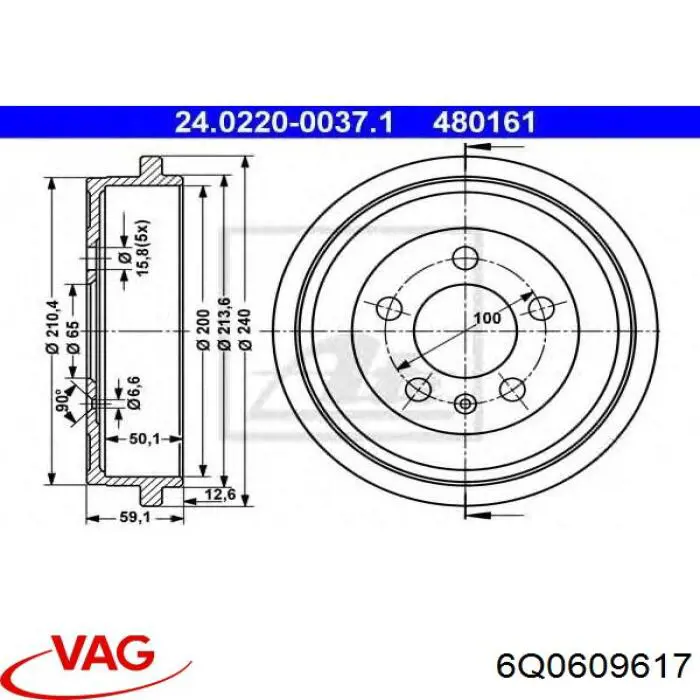 Барабан гальмівний задній VAG 6Q0609617