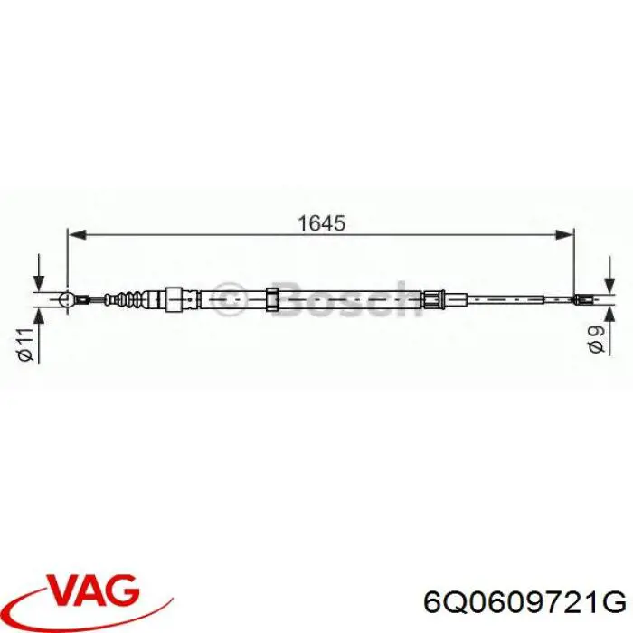 Купити 6Q0609721G VAG Трос ручного гальма задній, правий/лівий