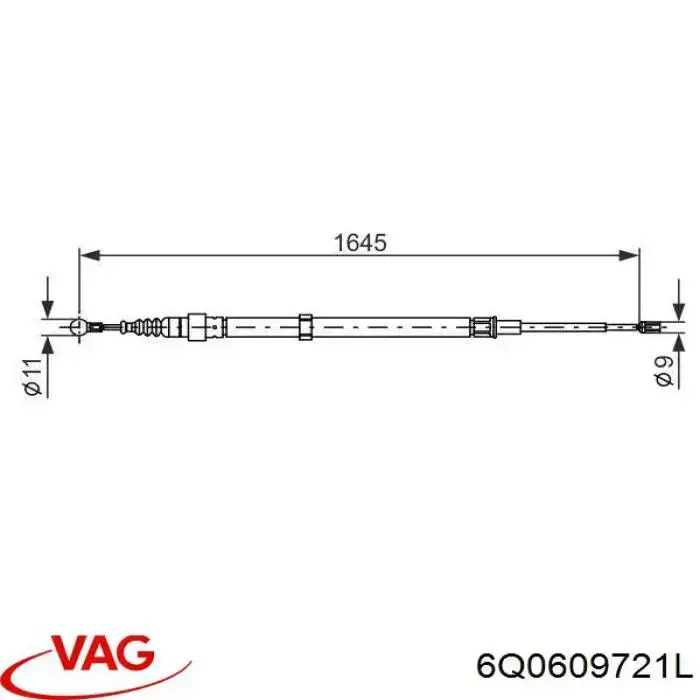 Купити 6Q0609721L VAG Трос ручного гальма задній, правий/лівий
