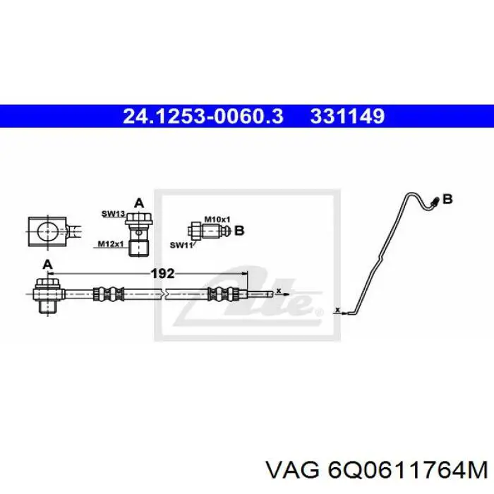 Шланг гальмівний задній, правий VAG 6Q0611764M ціна, від 14.89 USD