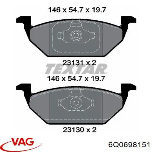 Купити 6Q0698151 VAG Колодки гальмівні передні, дискові