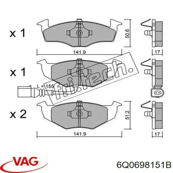 Передні тормозні колодки 6Q0698151B VAG
