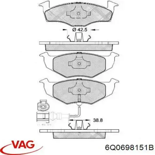 6Q0698151B VAG Передні гальмівні колодки