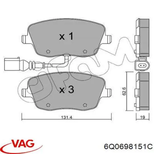 Передні тормозні колодки 6Q0698151C VAG
