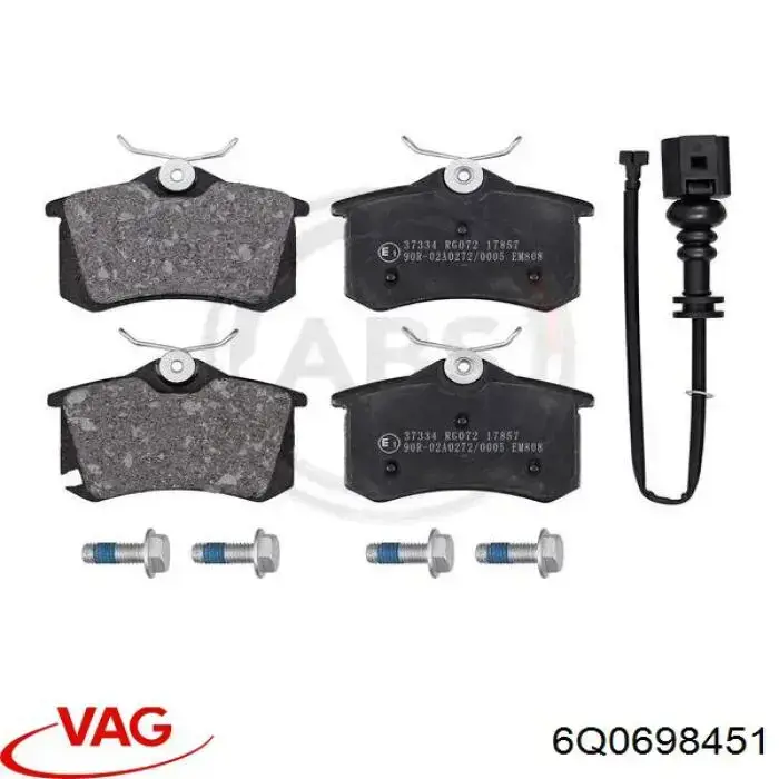 6Q0698451 VAG Колодки гальмівні задні, дискові