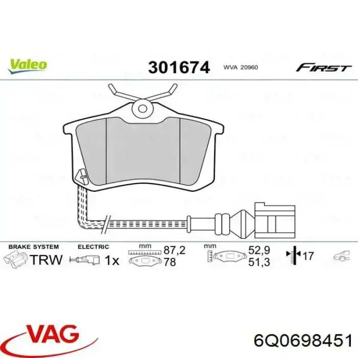 Задні гальмівні колодки VAG 6Q0698451 ціна, від 19.44 USD