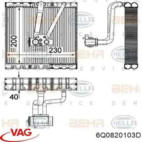 6Q0820103D VAG радіатор кондиціонера салонний, випарник