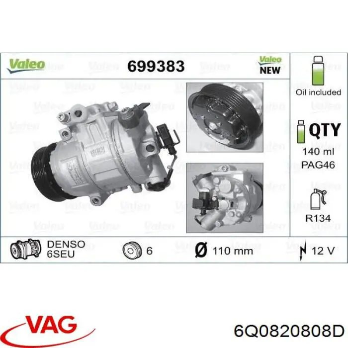 6Q0820808D VAG компресор кондиціонера