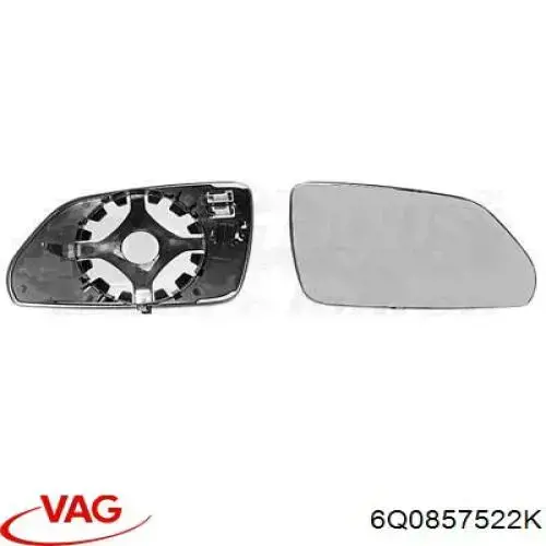 Дзеркальний елемент дзеркала заднього виду, правого VAG 6Q0857522K