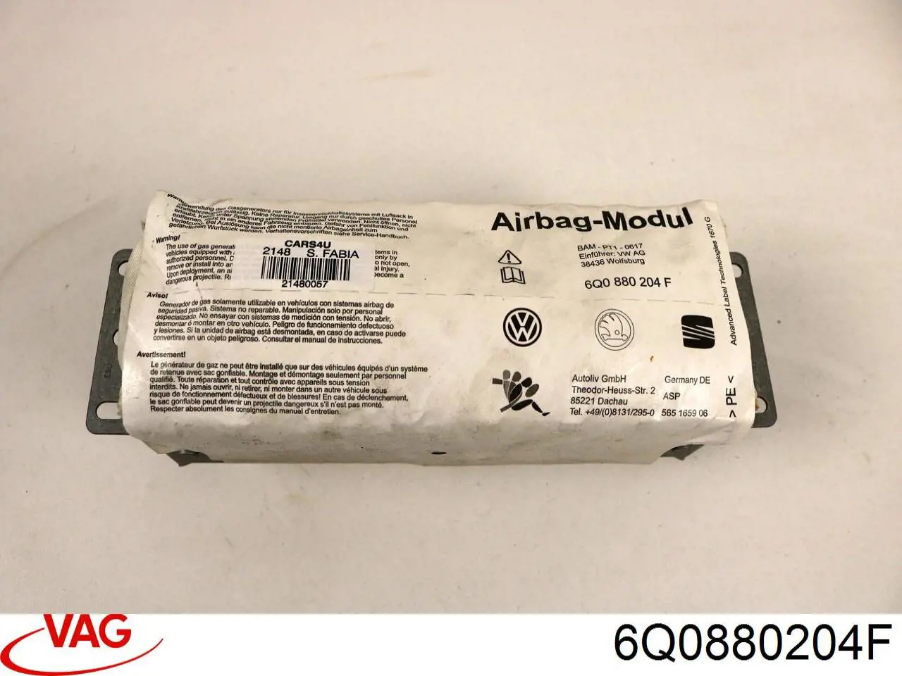 Подушка безпеки, пасажирська, AIRBAG 6Q0880204F VAG