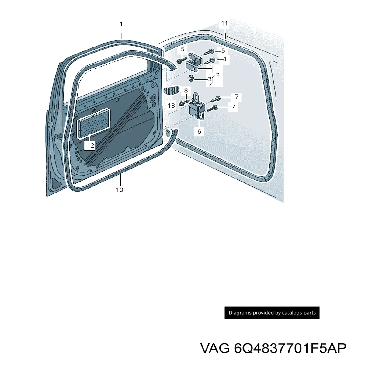 6Q4837701F5AP VAG ущільнювач двері передньої лівої (на двері)
