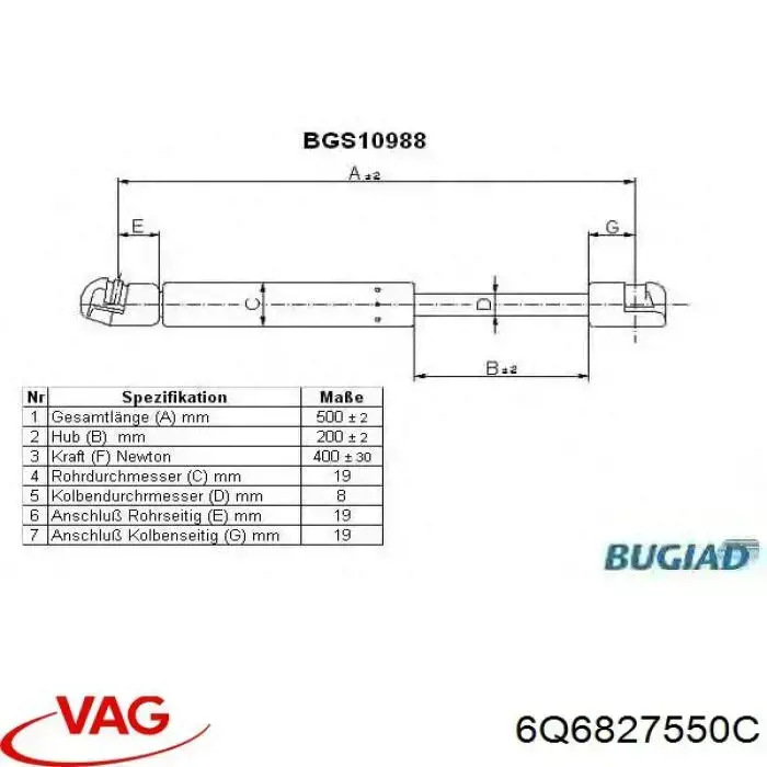 Купити 6Q6827550C VAG Амортизатор двері багажника