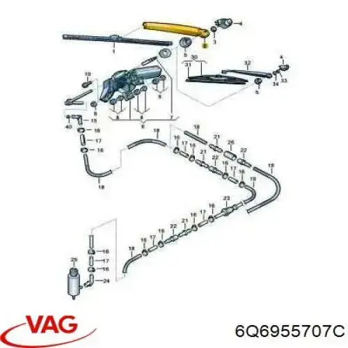 Купити 6Q6955707C VAG Важіль-поводок склоочисника заднього скла