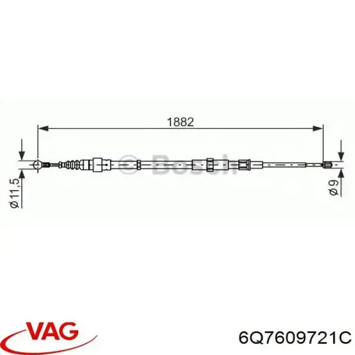 Трос ручного гальма задній, правий/лівий VAG 6Q7609721C ціна, від 11.74 USD