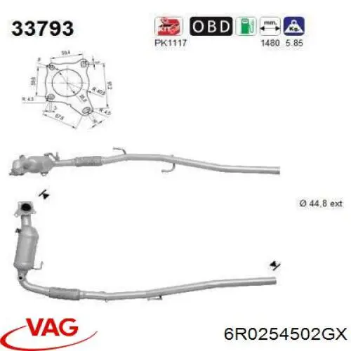 Глушник, передня частина VAG 6R0254502GX ціна, від 386.37 USD