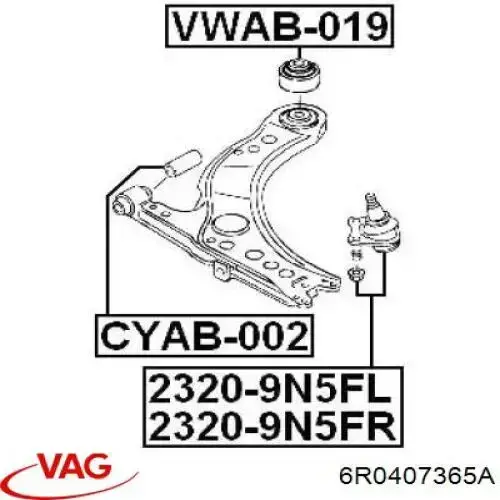 Кульова опора, нижня, ліва VAG 6R0407365A