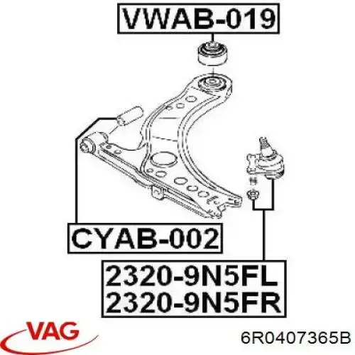 Кульова опора, нижня, ліва VAG 6R0407365B