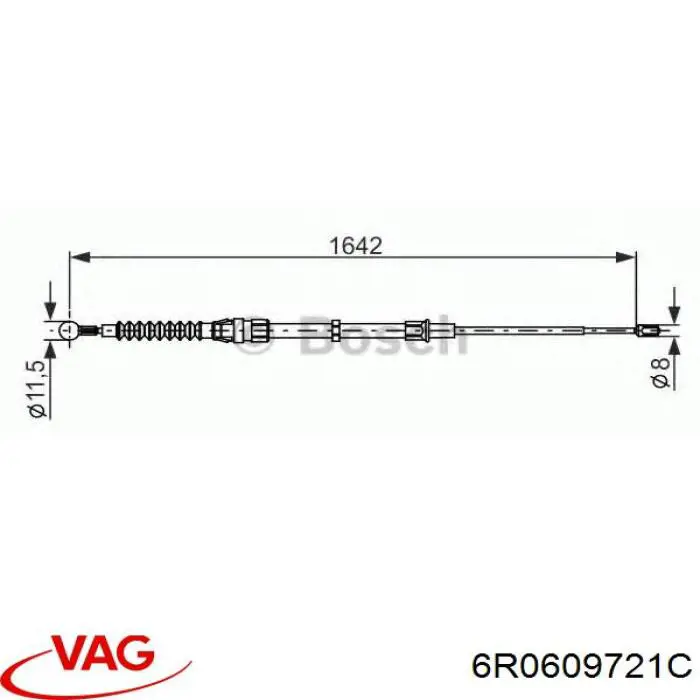 Купити 6R0609721C VAG Трос ручного гальма задній, правий/лівий