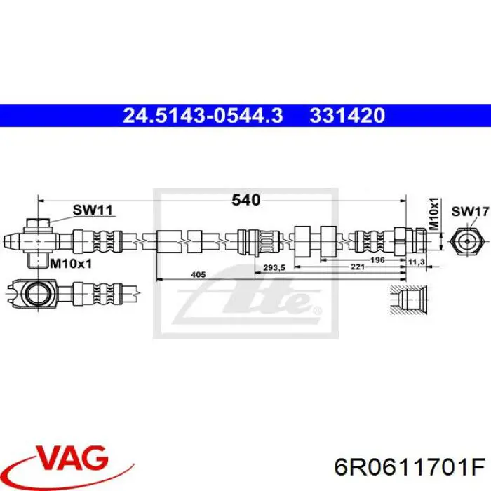 Шланг гальмівний передній VAG 6R0611701F